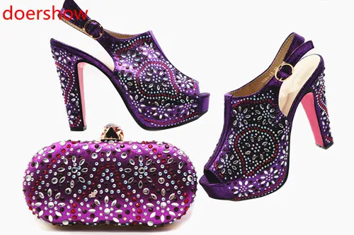 Doershow NewStyle в африканском стиле purpleshoe и сумочка в комплекте; вечерние Для женщин Сочетающиеся свадебные туфли и сумочки в итальянском стиле с сумочкой MQ1-5 - Цвет: Фиолетовый