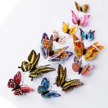 12 шт. ПВХ 3D наклейки на стены, домашний декор, DIY Бабочка, светящаяся в темноте наклейка, Магнитный Магнит, наклеивающийся двойное перо