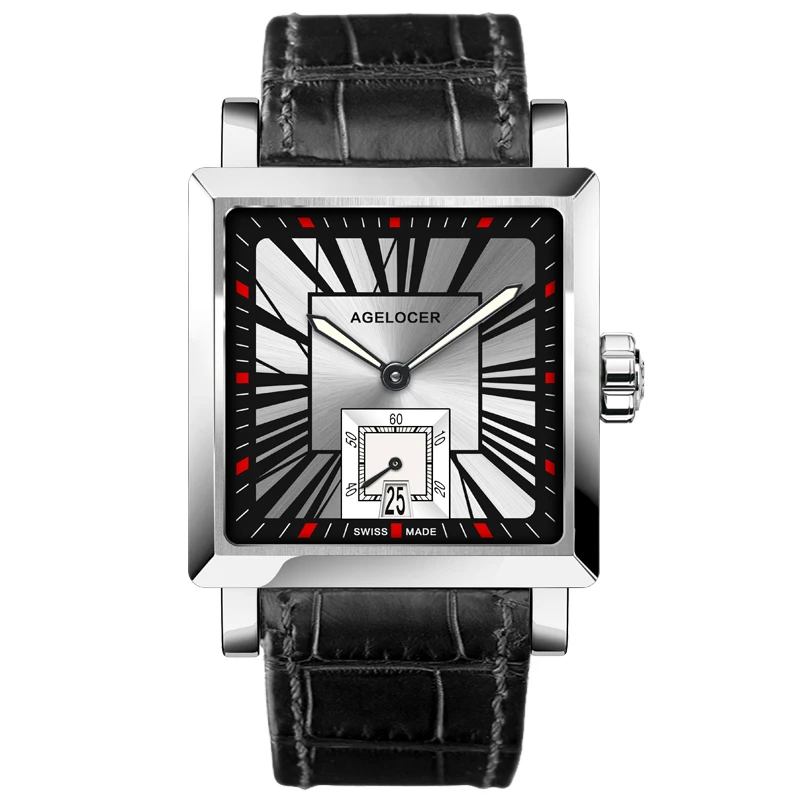 Agelocer часы к вечернему платью Мужские квадратные из нержавеющей стали водонепроницаемые автоматические часы подлинный кожаный ремешок аналог часы - Цвет: 3301A1