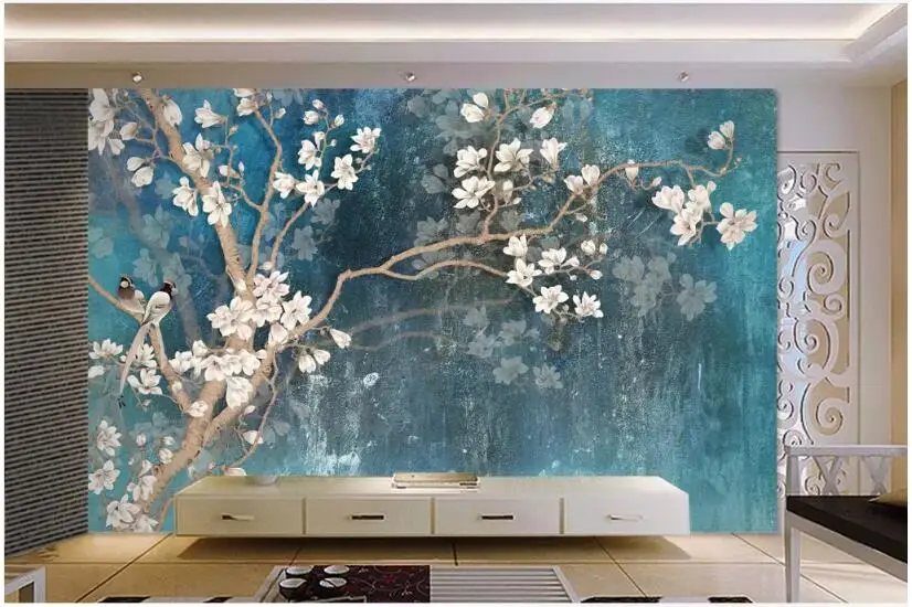 Beibehang изготовление размеров под заказ простой, маленький, Новый Ручная роспись маслом вишня скандинавском стиле ТВ диван фоне стены обои