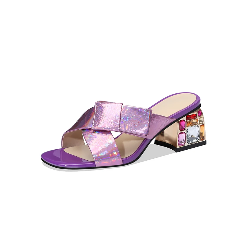

Fashion Rhinestone Sandals Women Slippers Fish Head Diamond Yards Summer Sandals Thick High Heels Female Sandals Shoes