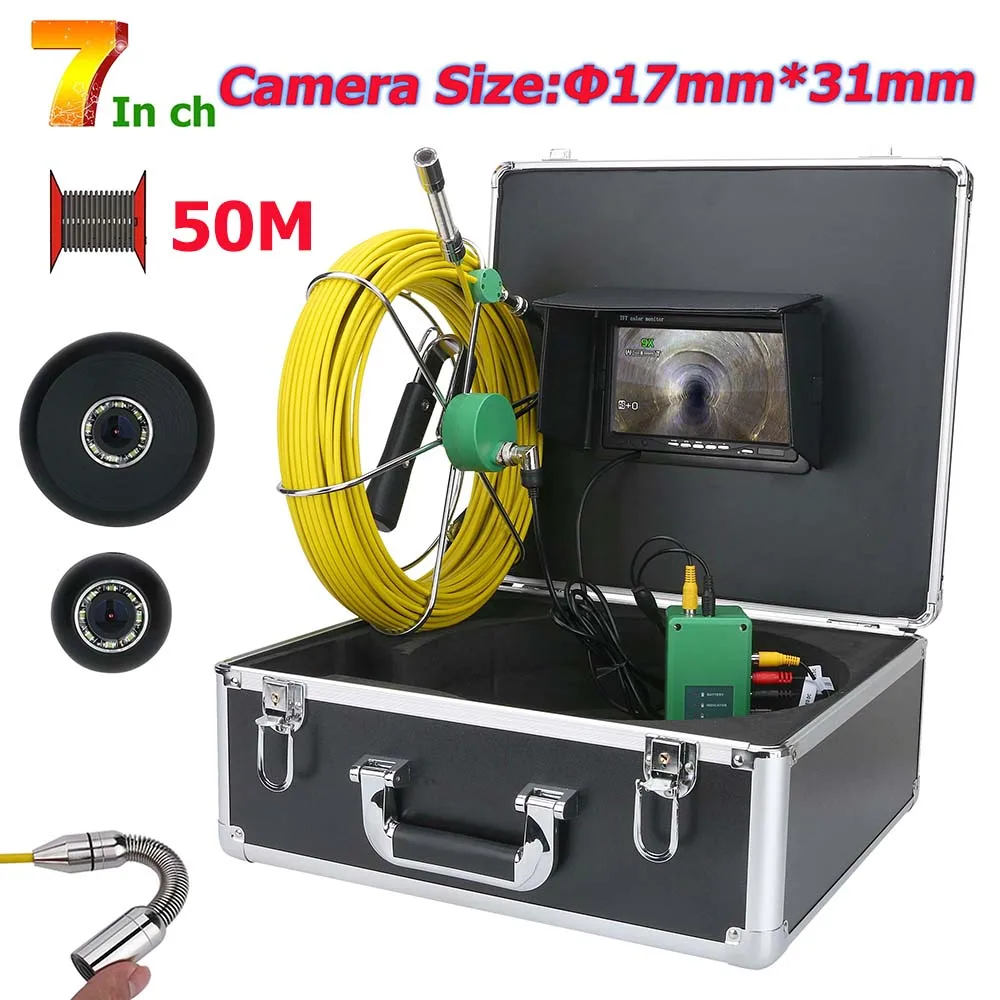 

Yobang security 7 Inch Monitor 50M 17mm Video Endoscope Camera Pipe Drain Sewer Well Wall Underwater Inspection Camera System