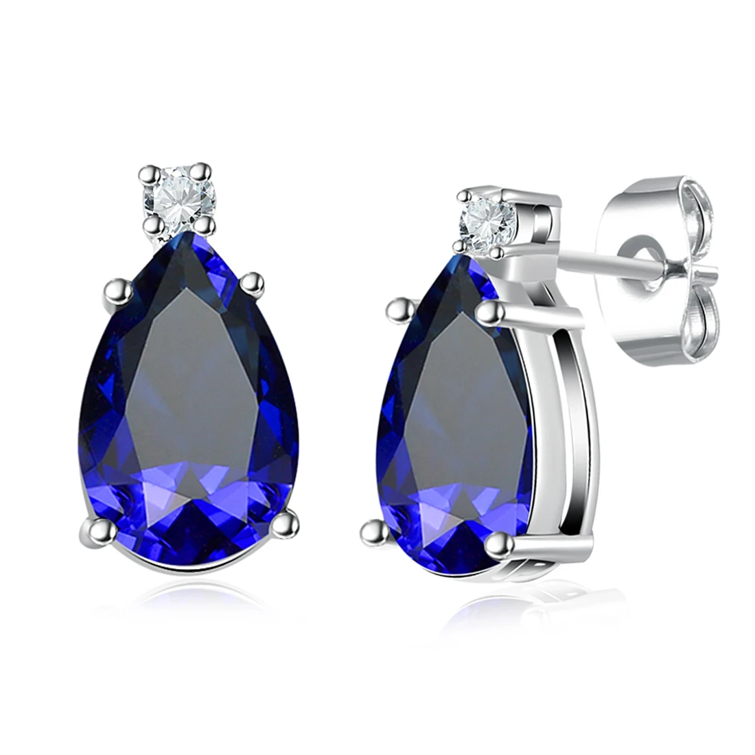 Blue Waterdrop Crystal Stone Silver Stud Earrings for Women Fashion
