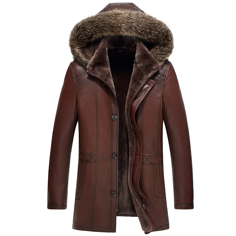 Leather suede men winter genuine goat skin jacket sheep shearing thick