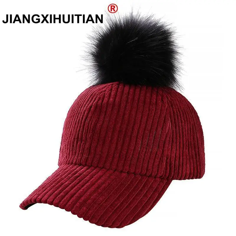 Pom бейсбольная Кепка унисекс пара однотонный вельветовый зимний теплый бейсболка Регулируемая Мода Досуг Повседневная Snapback