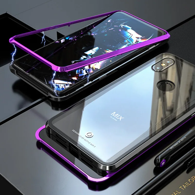 Магнитный чехол для Xiaomi Mi Mix 3 металлический бампер Mix3 прозрачная стеклянная