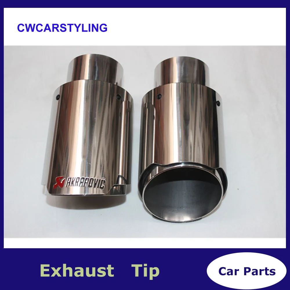

2Pcs Universal Exhaust Pipe Akrapovic Exhaust Tips Silver Stainless Steel Muffler Pipe for BMW Audi VW Benz Nissan