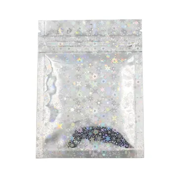 

Super Sparkly Star Double Sided Holographic Flat Zip Lock Package Bags Small Mylar Foil Laser Cosmetic Bag with Ziper Top 100pcs