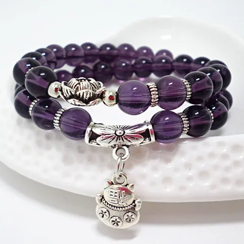 

Natural Stone Handmade Beaded Bracelet rosary necklace buddha prayer beads with Lovely Cat pendant jewelry necklace