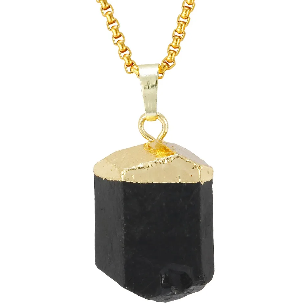

SUNYIK Natural Original Black Tourmaline Random Gems Healing Reiki Stone Pendant Fit Necklace (Free Chain)