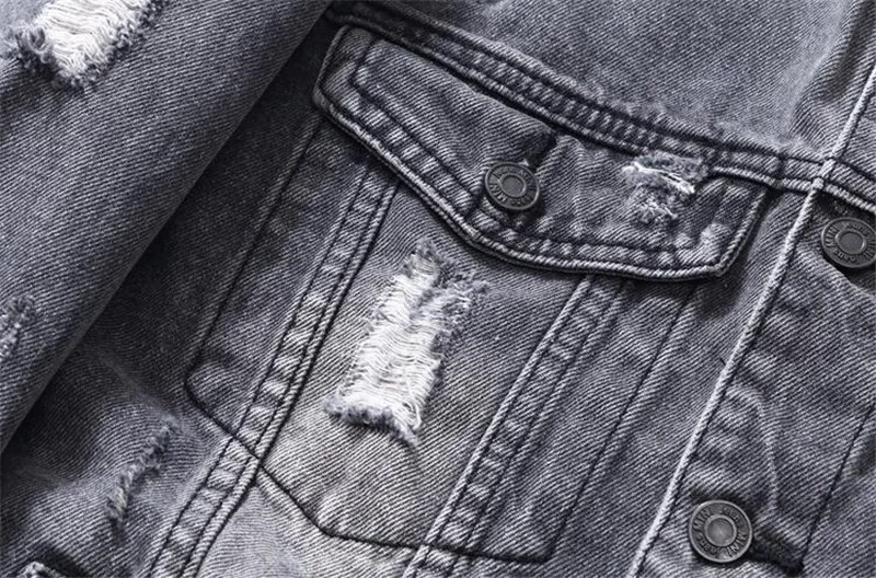 MORUANCLE Fashion Men's Ripped Denim Jackets Streetwear Distressed Jeans Trucker Jacket Destroyed Outerwear With Detachable Hood