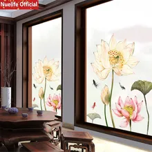 Красочный Лотос шаблон Электростатическая пленка «замороженное стекло» Гостиная Ванная комната для детей детский сад раздвижные двери ПВХ пленка для окон