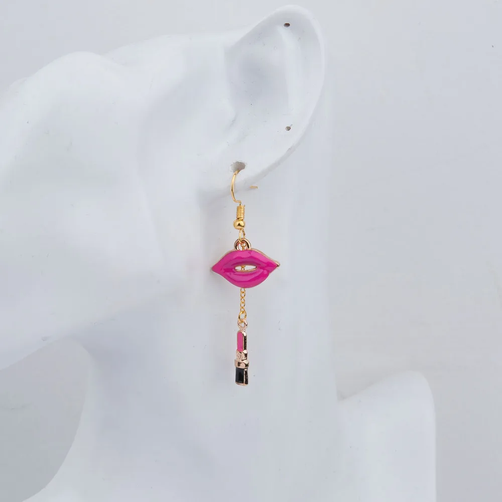 Женские серьги для макияжа DoreenBeads золотистая эмалированная помада цвета фуксии