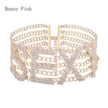 Массивная Сексуальная цепочка чокер со стразами ожерелье для женщин милый Кристалл Слой Цепи Письмо Чокер Воротник модные ювелирные изделия колье