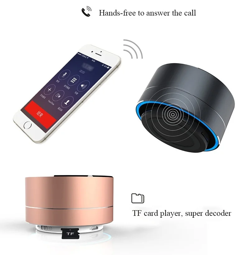 

wireless bluetooth speaker metal mini portable subwoof sound with Mic TF card FM radio AUX MP3 music play loudspeaker hand black