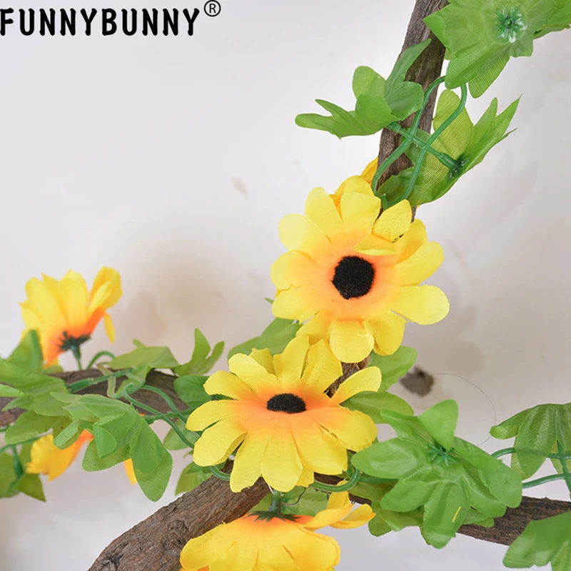 FUNNYBUNNY Artificial Sunflower Rattan Garland Silk Flower Ivy Vines for Home Wedding Garden Stairs Balconies Lofts Decoration FUNNYBUNNY Artificial Sunflower Rattan Garland Silk Flower Ivy Vines for Home Wedding Garden Stairs Balconies Lofts Decoration