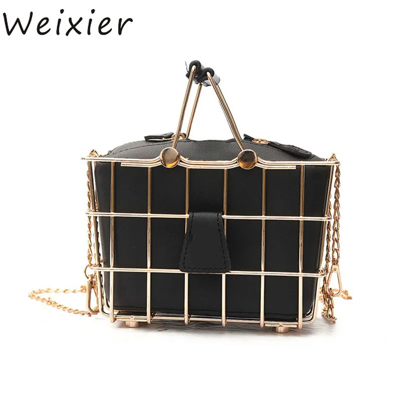 

WEIXIER Designer Women Handbags New High-quality PU Leather Women bag Iron Basket Square bag Chain Shoulder Messenger Bag LL-88