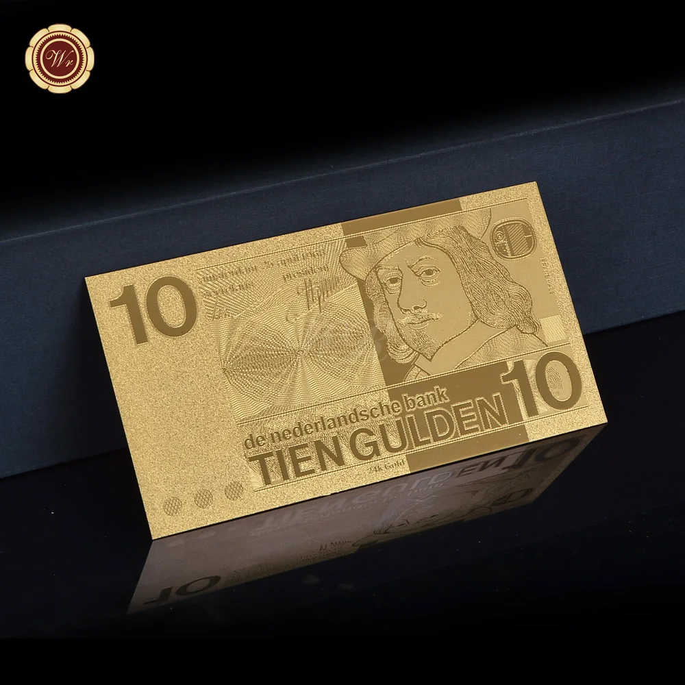 

Rare & Nice Netherlands Banknote Engraved 10 Gulden Gold Banknote Plated Gold For Home Decorate