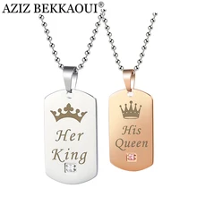 Азиз беккауи парные ожерелья ее король и его королева с короной серебряного цвета бирка из нержавеющей стали кулон ожерелье дропшиппинг