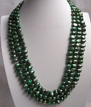

0001774 16" baroque 3row green freshwater pearls necklace (A0502)