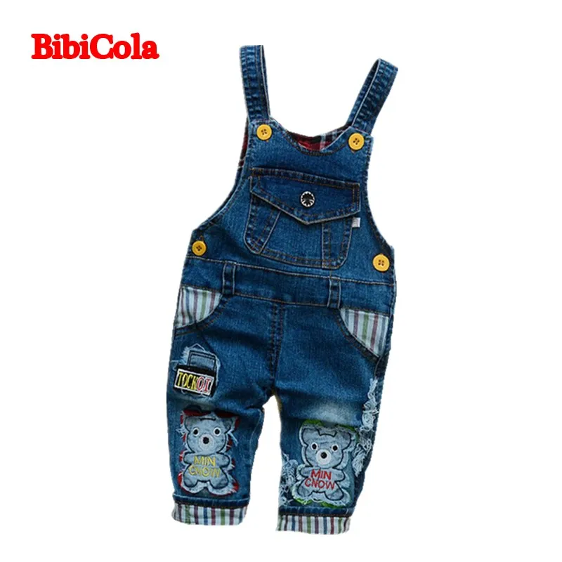 BibiCola autumn boys bib pants overalls bear print pants long trousers