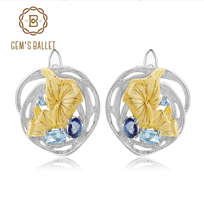 

GEM'S BALLET 925 Sterling Silver Natural Topaz Mystic Quartz Handmade Lotus Pond Clip Earrings For Women Fine Jewelry