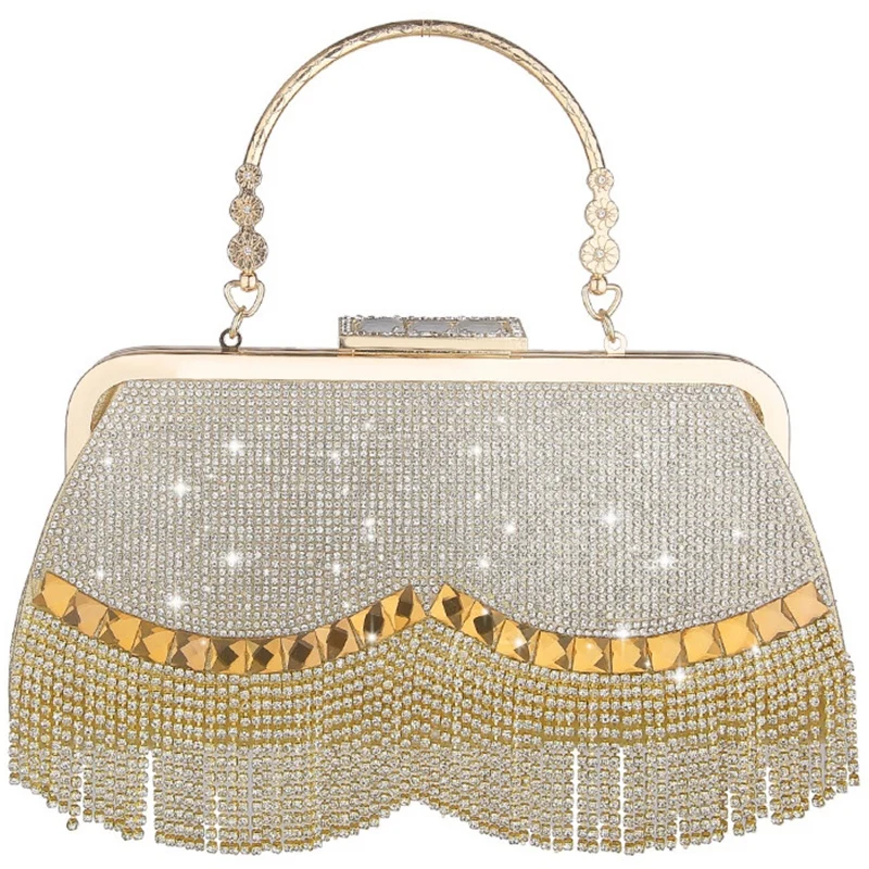 AUAU-Женская кристальная вечерняя сумка с бисером в стиле ретро клатч Свадебный алмазный замок стразы цепь бахрома сумка на плечо