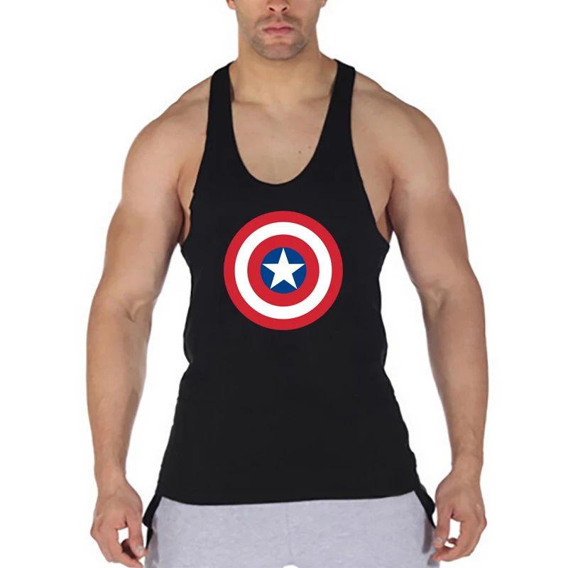 

New Captain America Fitness Sleeveless Shirts Cotton Tank Top Men Muscle Singlet Bodybuilding Stringer Workout Gyms Vest