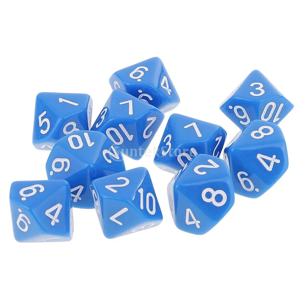 

10pcs 10 Sided Dice D10 Acrylic Dice for Dungeons and Dragons Games Blue