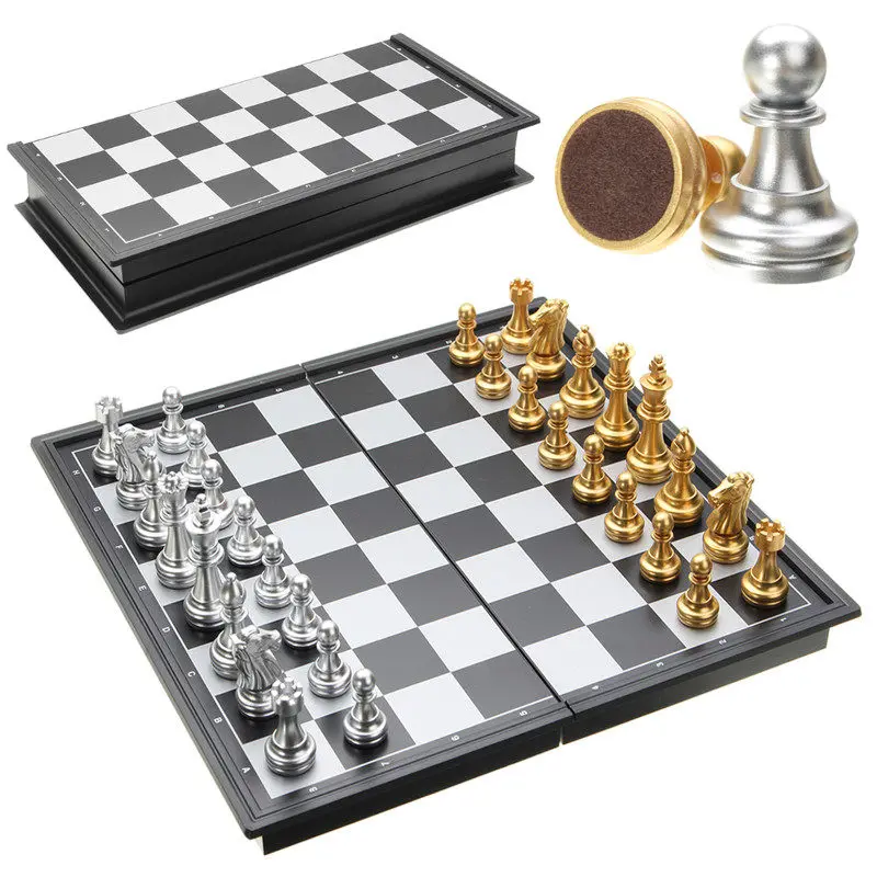 

Hot Sale Chess Game Silver Gold Pieces Folding Magnetic Foldable Board Contemporary Set Fun Family Board Games Gifts Christmas