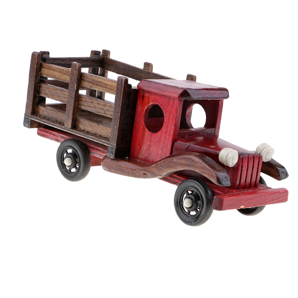 Винтаж изделия ручной работы деревянный модель автомобиля грузовик игрушка литья под давлением ремесла украшения дома коллекционные