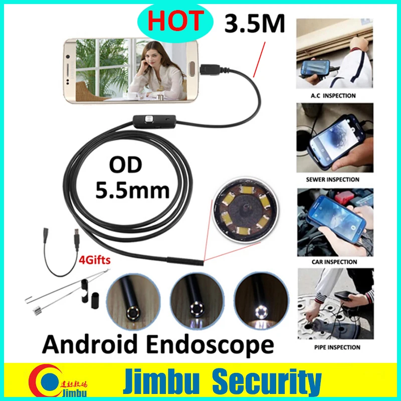 

Ear camera 3.5m Inspection Pipe Android Endoscope Mini Camera 5.5mm Lens IP67 Waterproof 6 Adjustable LED Light 720P