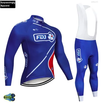 

FDJ 2019 Cycling Jersey Set Spring Long Sleeve Bike Clothing Racing Bicycle Clothes Cycling Set 12D Maillot Ropa Ciclismo Hombre