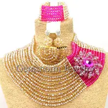 Фантастический золотой/розовый нигерийский Свадебный Африканский бисер ювелирный набор роскошная Невеста Ювелирный Комплект в индийском стиле WB335