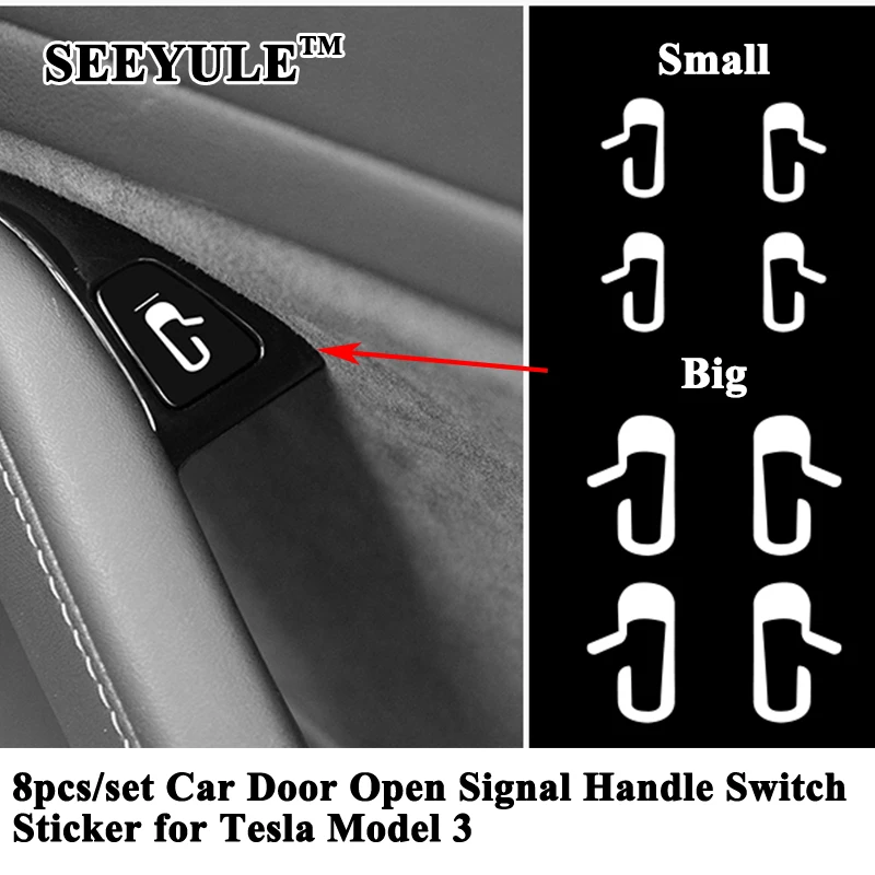 

8pcs/set SEEYULE Styling Car Door Open Button Switch Signal Sticker Exit Handle Decal Decoration Accessories for Tesla Model 3