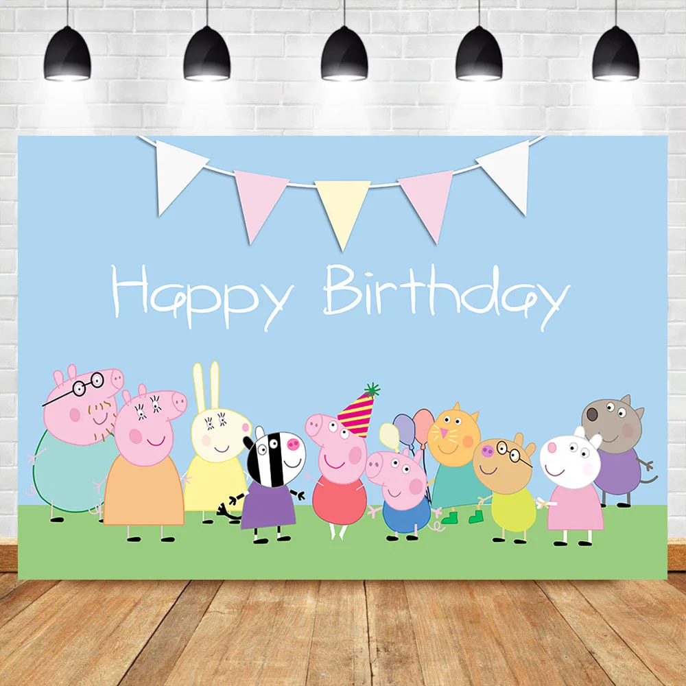 

NeoBack Cartoon Pink Pig Backdrop Cute Animal Birthday Party Photo Backdrops Children Birthday Banner Photography Background