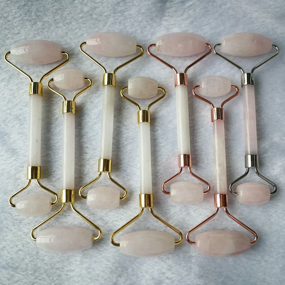 

1pc Natural Healing Stone Crystal Rose Quartz Double Roller Massager Skin Care Tools for Body Spa Relaxation
