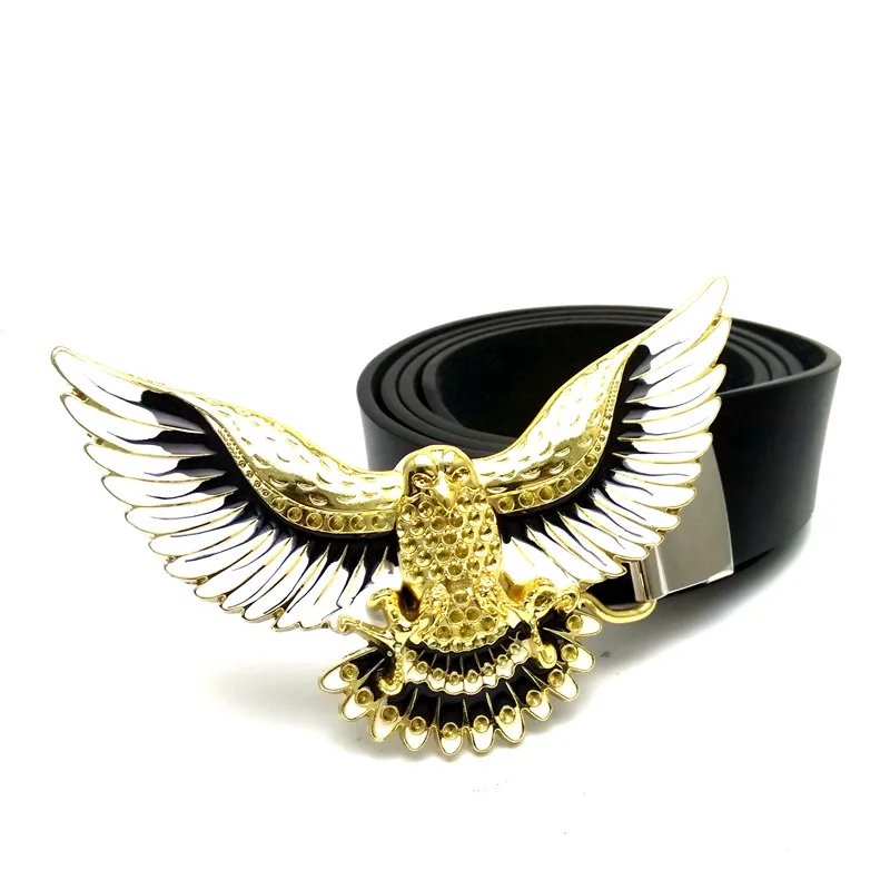 Cowboy belt buckle Gold eagle bets for men Black pu leather Mens big buckle belt cinturon hombre ...