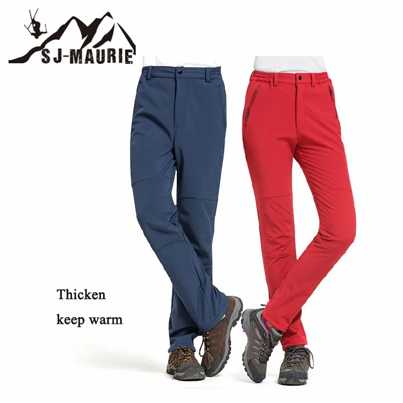 Hombres Mujeres invierno senderismo Softshell pantalones de lana deportes al aire libre impermeable térmica esquí Trekking Camping senderismo Pantalones