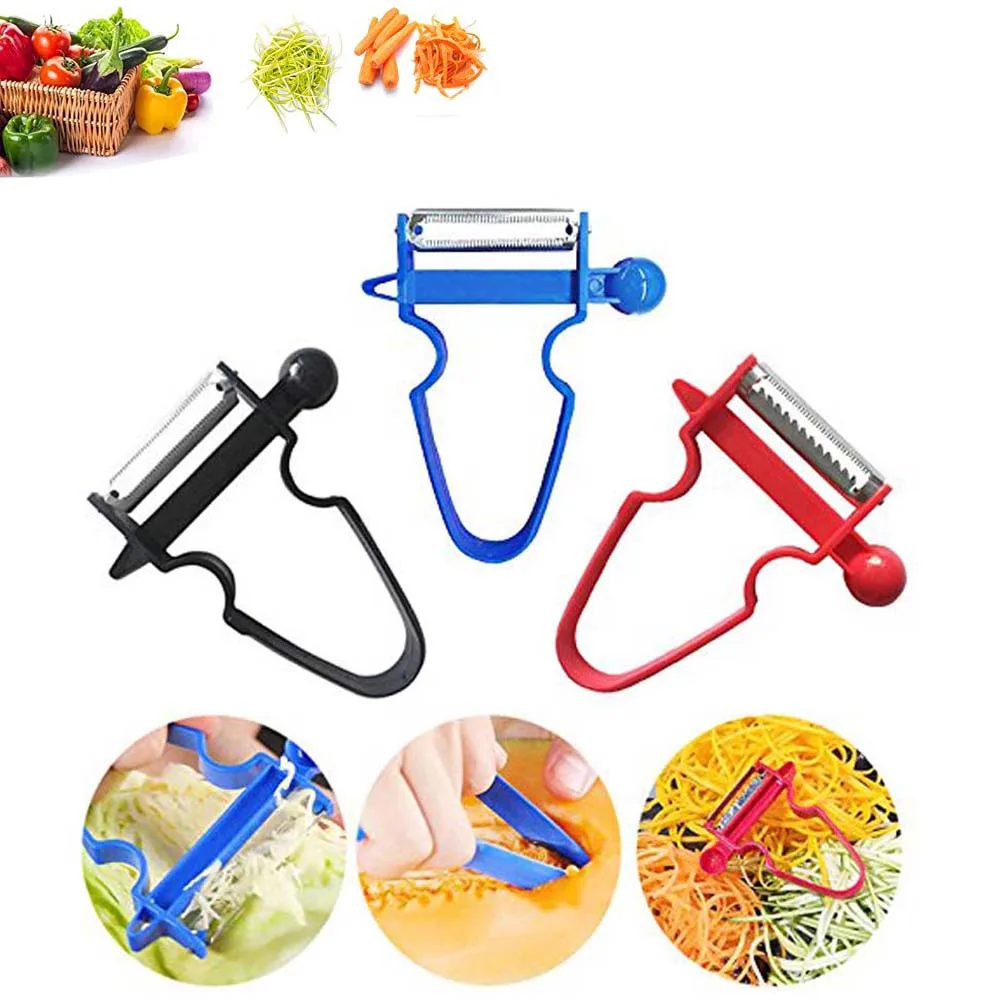 

3Pcs Vegetable Peeler Slicer Shredder Julienne Kitchen Fruit Cutter Stainless Steel Blades with Non-Slip Handles Peeler