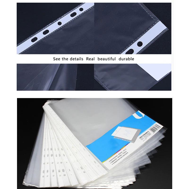 100 шт А4 прозрачные пластиковые перфорированные карманы папки для документов тонкие 11 отверстий вкладыш документов лист протекторы