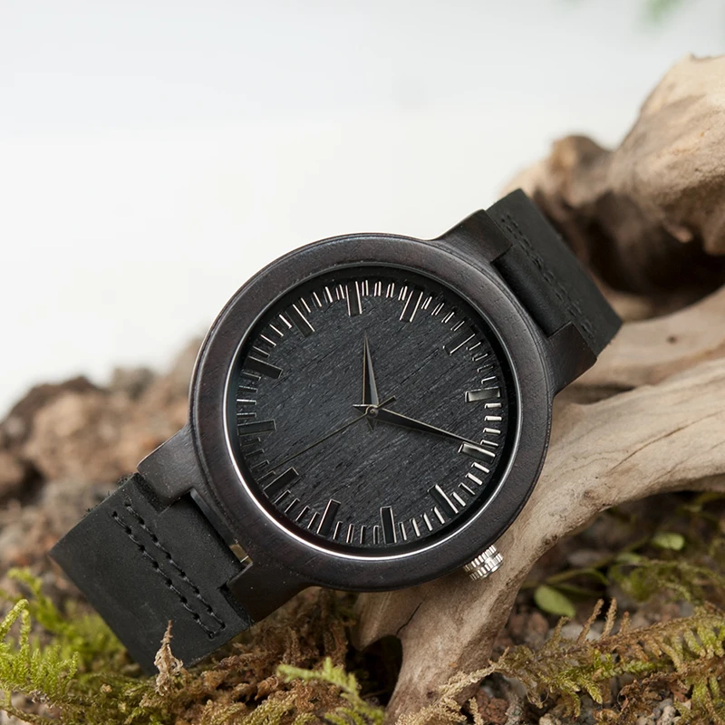 BOBO BIRD WC27 Men's Design Brand Luxury Wooden Bamboo Watches With Real Leather Quartz Watch in Gift Box accept OEM Customize