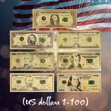 Металл USD Золото Банкноты набор доллар цвет бумаги деньги 1.2.5.10.20.50. 100