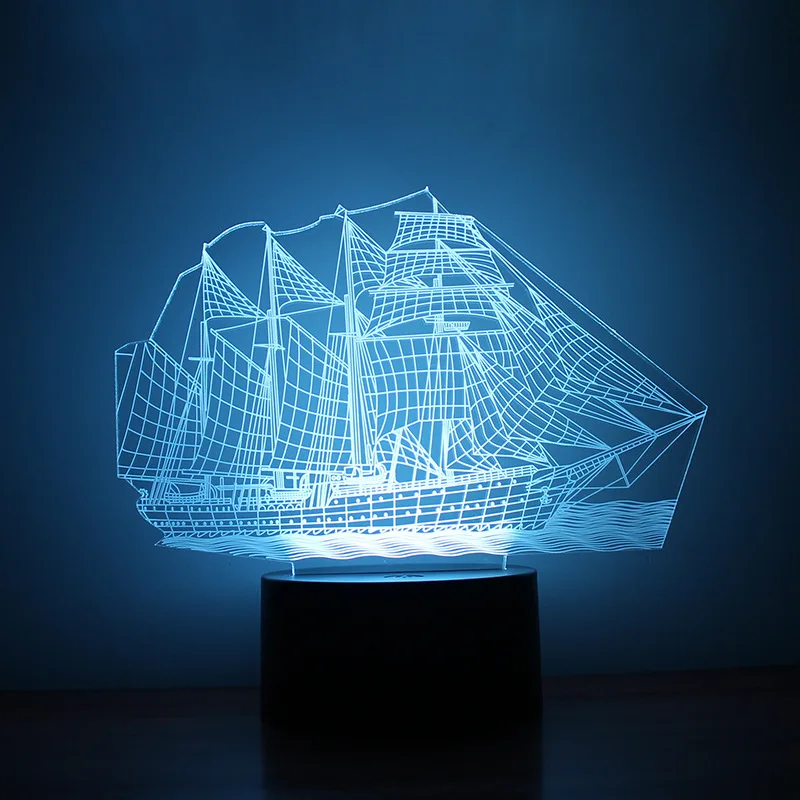 

3D Illusion LED Night Light Sailboat Model,7 Colors Changing Touch Switch USB Table Lamp for Holiday Gifts or Home Decorations