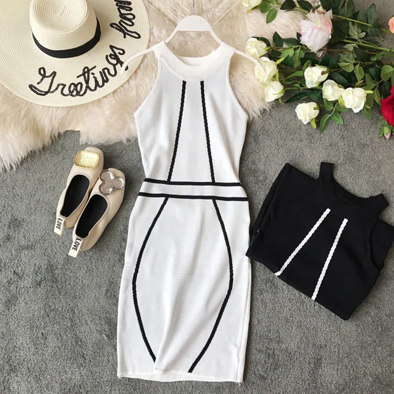 

2019 summer new knitted women dresses night club sleeved sexy elegant female solid dresses top quality