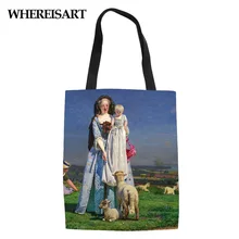 WHEREISART на заказ известный холст с рисунком льняные хозяйственные сумки мягкие пляжные дорожные многоразовые складные женские сумки на плечо картина маслом