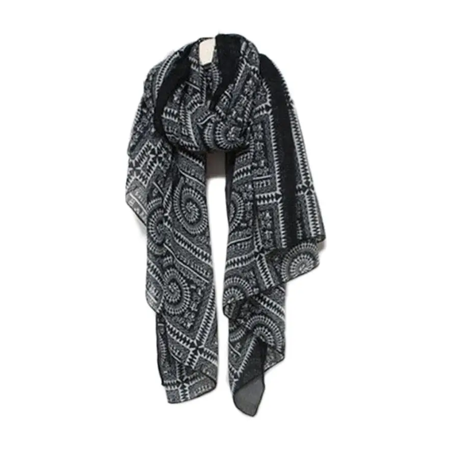 30 зимний шарф тонкий винтажный геометрический этнический палантин платок для женщин модные пончо и накидки платок женский платок - Цвет: Black