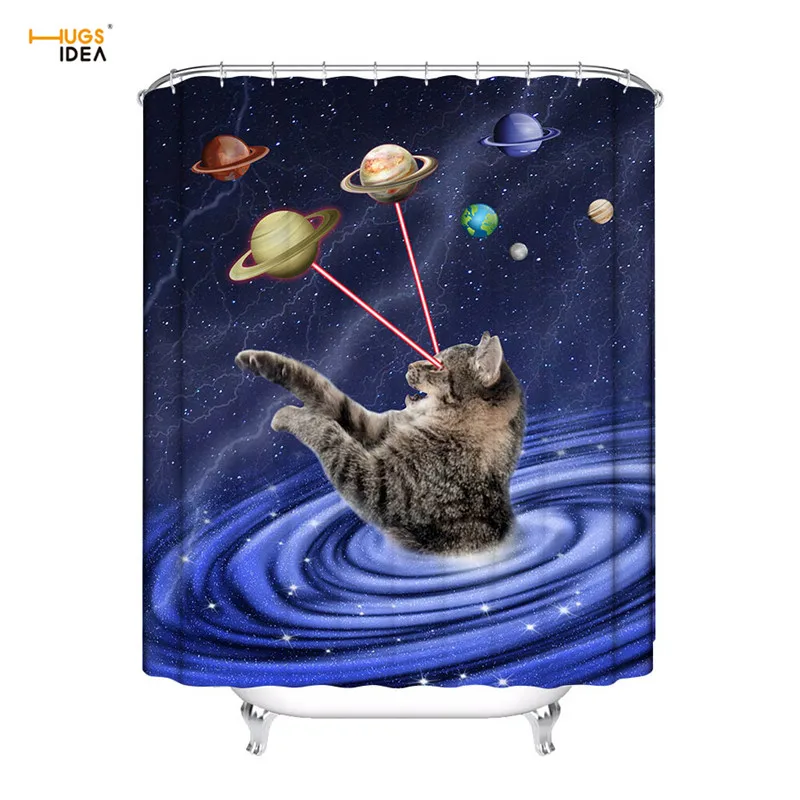HUGSIDEA Polyester Fabric Shower Curtain Funny Animal Cat 3D Design