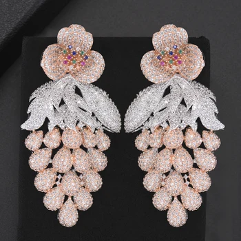 

missvikki New Fashion Unique Pink Genuine Austrian Rhinestones grape Shape Pendant Earrings for Women Bridal Wedding Jewelry