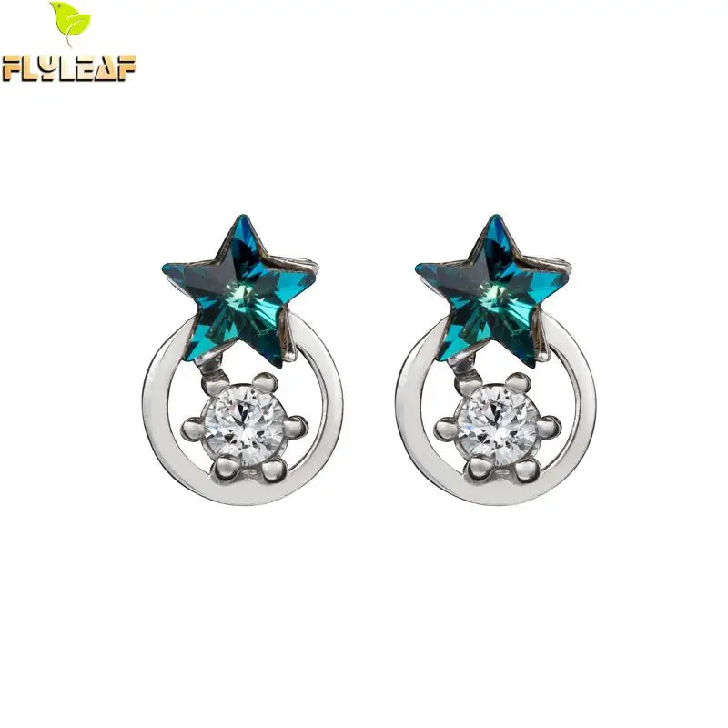 

Flyleaf 925 Sterling Silver Blue Crystal Star Stud Earrings For Women Simple Cubic Zirconia Earings Fashion Fine Jewelry Party